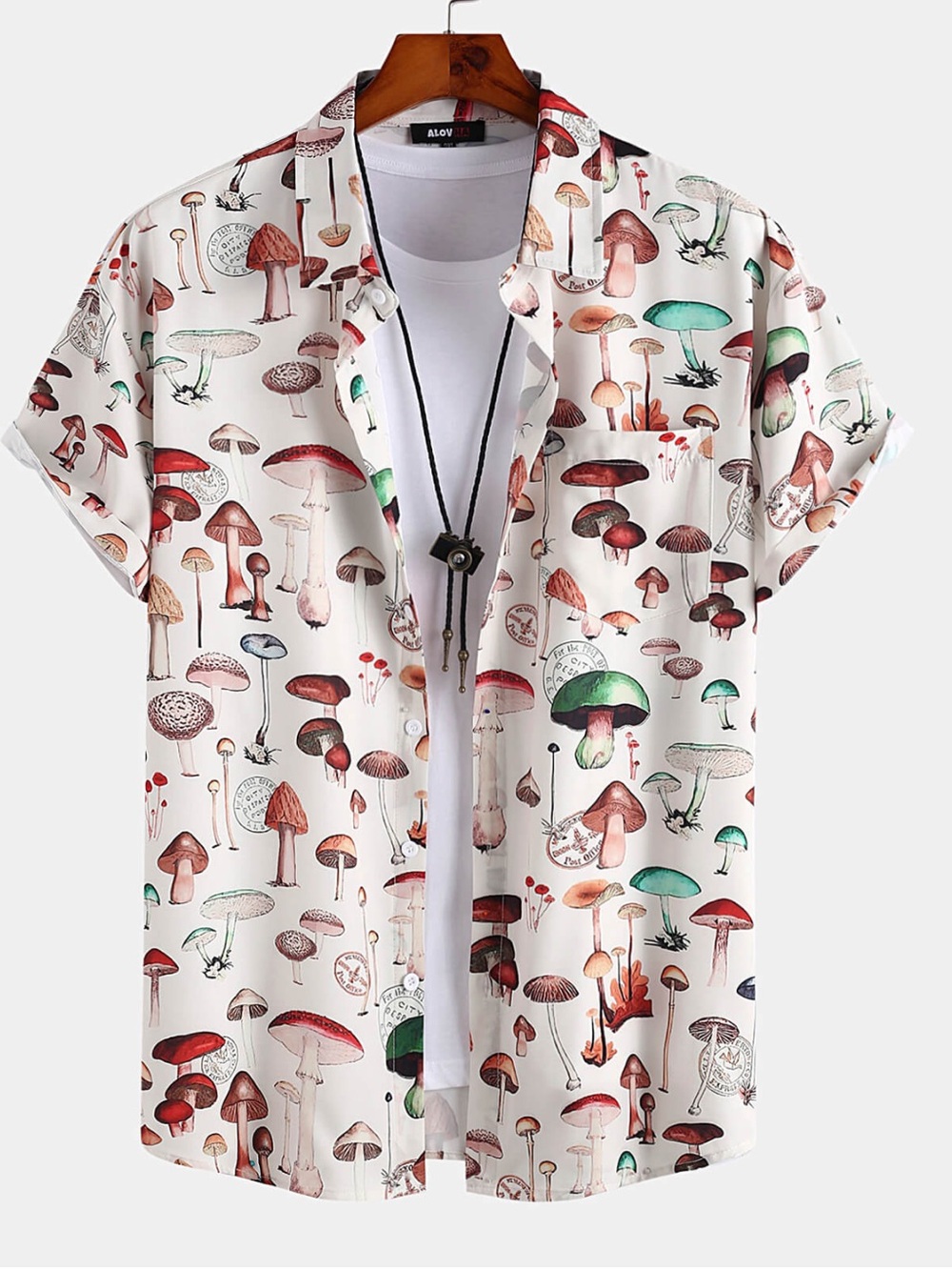 Hawaiian Mushroom print shirt men's button up short sleeve